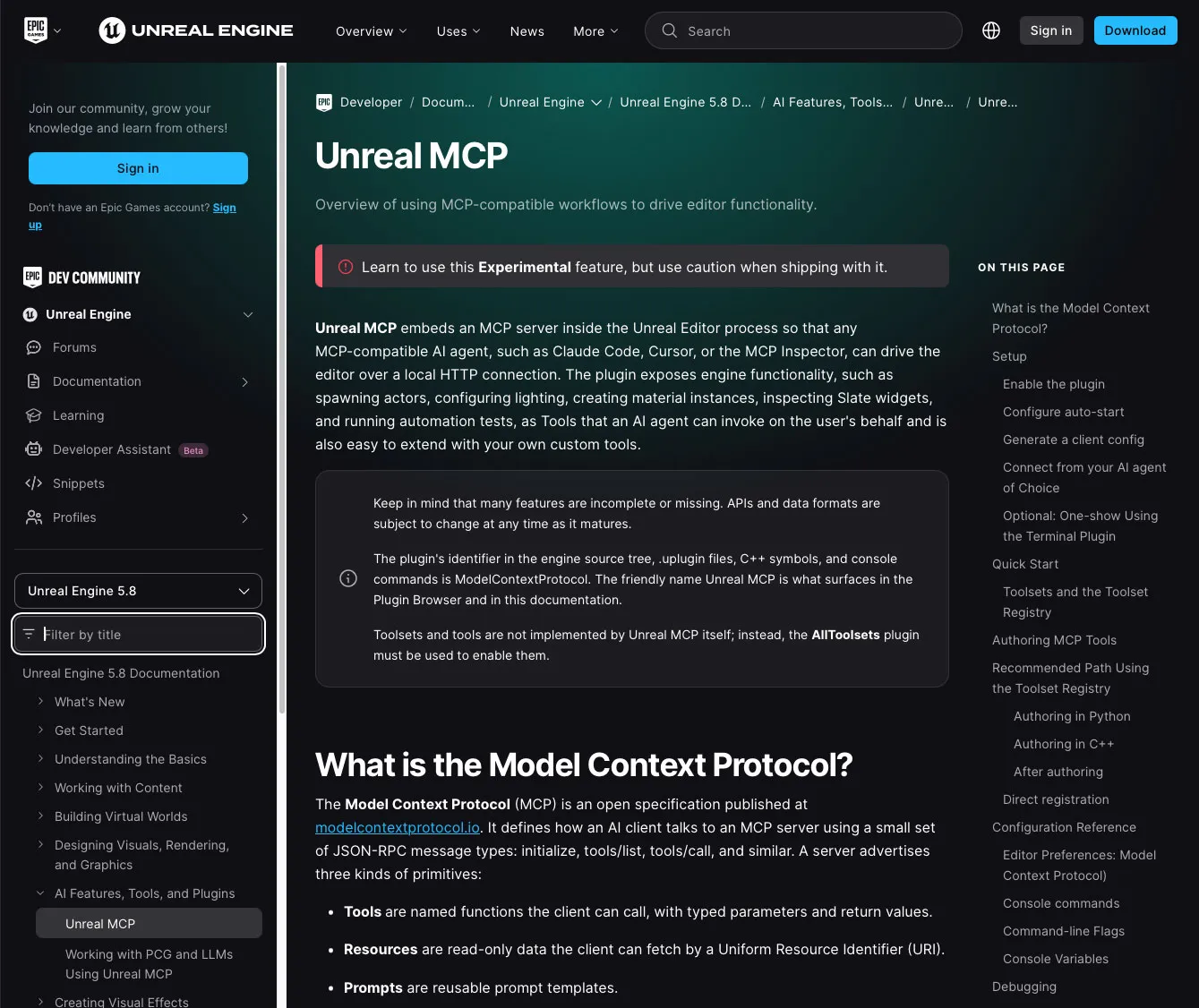 Screenshot of MCP documentation.